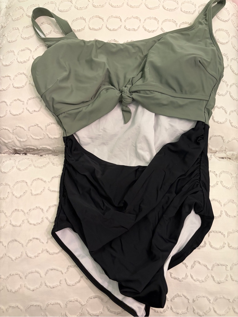 One-Piece Swimsuit - Olive Green and Black & teal
